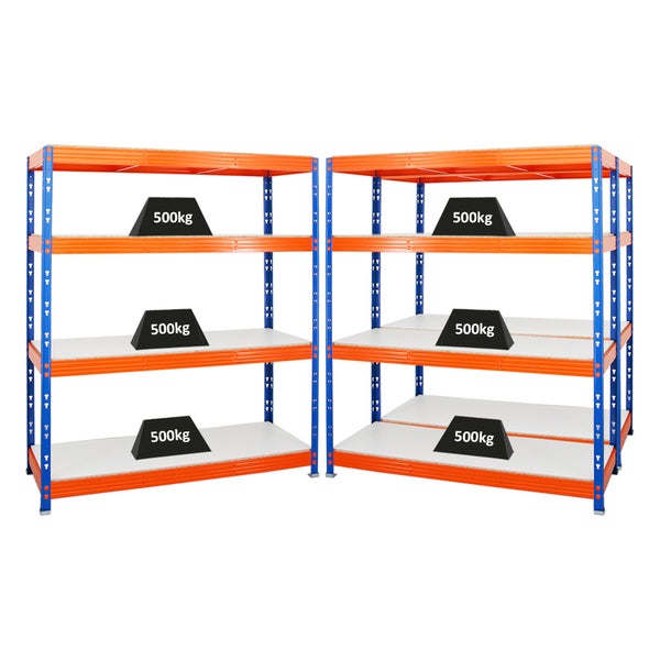 PROREGAL Mega Deal 3x Profi Schwerlastregal Rhino HxBxT 180 x 160 x 60 cm 4 Melamin-Ebenen 16mm Fachlast 500 kg Blau-Orange