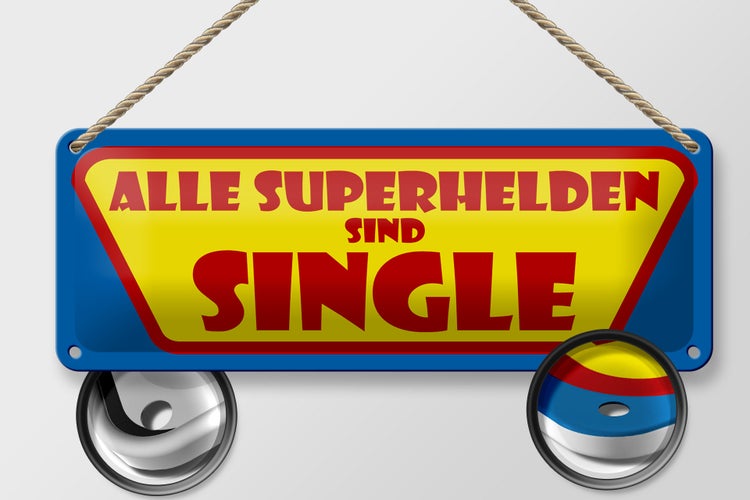 Blechschild Spruch 27x10cm Alle Superhelden sind Single Dekoration