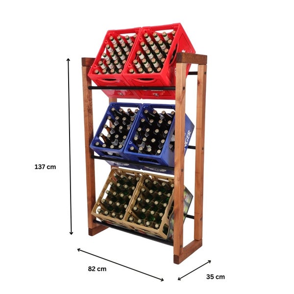 PROREGAL Getränkekistenregal HARZ HxBxT 137x82x35cm 6 Kisten auf 3 Ebenen Massives Kiefernholz Braun geölt