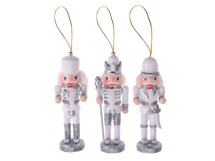 LAALU Satz von 3 Dekorationen Nussknacker Silber Mix 12,5 cm