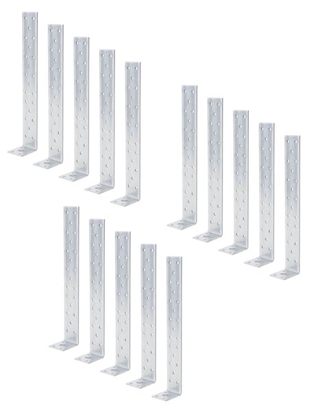 Set aus verzinkten Lochwinkeln mit vielen Bohrungen für Holzverbindungen