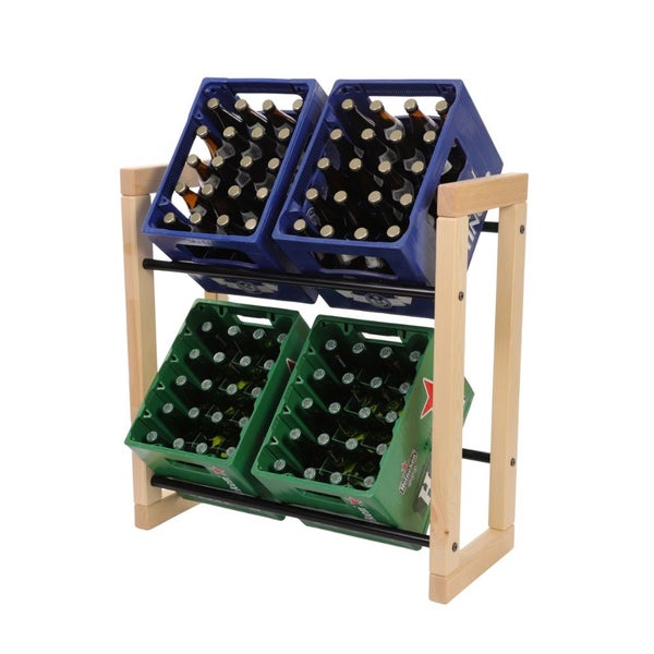 PROREGAL Getränkekistenregal HARZ HxBxT 85x82x35cm 4 Kisten auf 2 Ebenen Massives Kiefernholz Natur