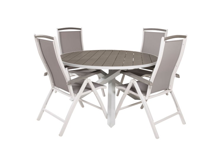 Parma Gartenset Tisch Ø140cm und 4 Stühle 5pos Albany weiß, grau. 140 X 140 X 73 cm