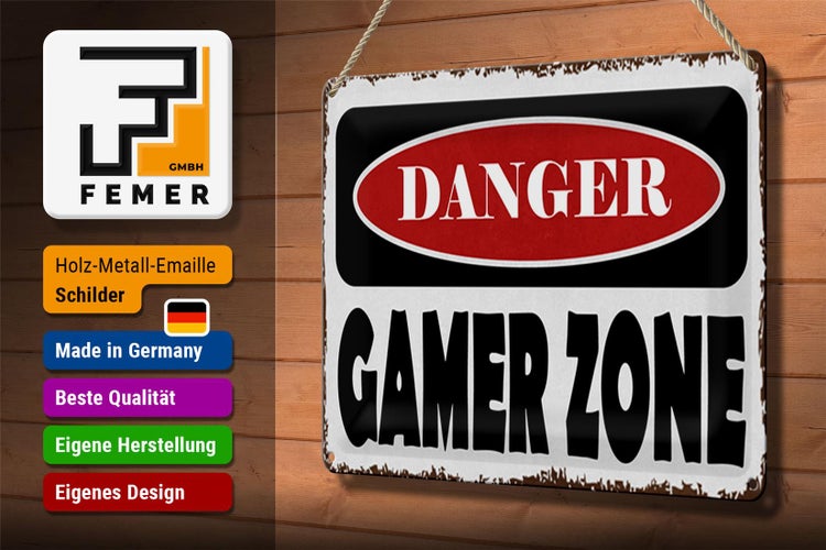 Blechschild Spruch 30x20cm danger Gamer Zone
