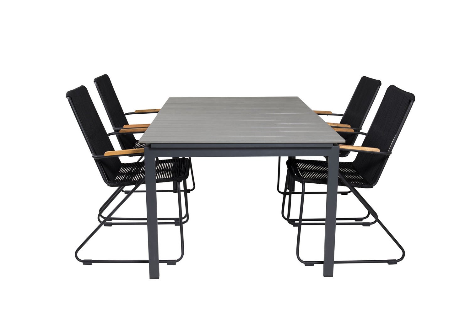 Levels Gartenset Tisch 100x160/240cm und 4 Stühle Armlehne Bois schwarz, grau.