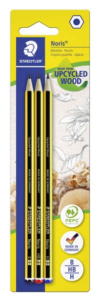 STAEDTLER Bleistifte Noris 120, Made from Upcycled Wood, 3er Set
