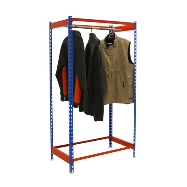 PROREGAL Kleiderstangenregal Metal Einzel HxBxT 150 x 90 x 50 cm Blau/Orange Kleiderständer Garderobe Klamottenregal Stangenregal Regal