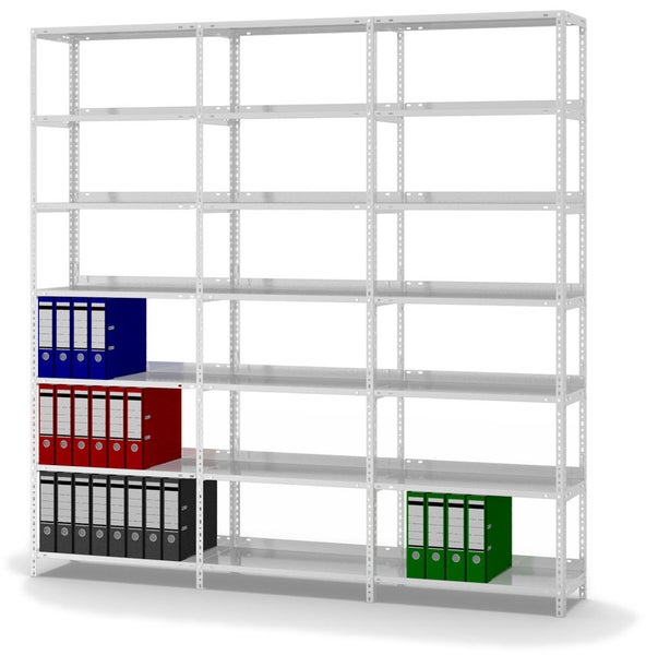 PROREGAL Aktenregal Schraubsystem Grundregal HxBxT 220 x 75 x 30 cm 7 Ebenen Fachlast 60 kg Mit Deckboden Einseitig Nutzbar Lichtgrau