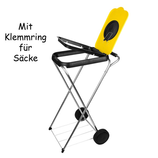 BigDean Müllsackständer SwingFix GELB 120L - Müllbeutelhalter Blauer Gelber Sack Ständer Mülleimer Müllbeutelständer Müllsackhalter mit Rollen & Flascheneinwurf