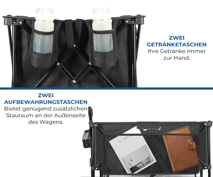 ALDORR Bollerwagen - XXL - faltbar - 400L - 300KG Ladekapazität - Schwarz