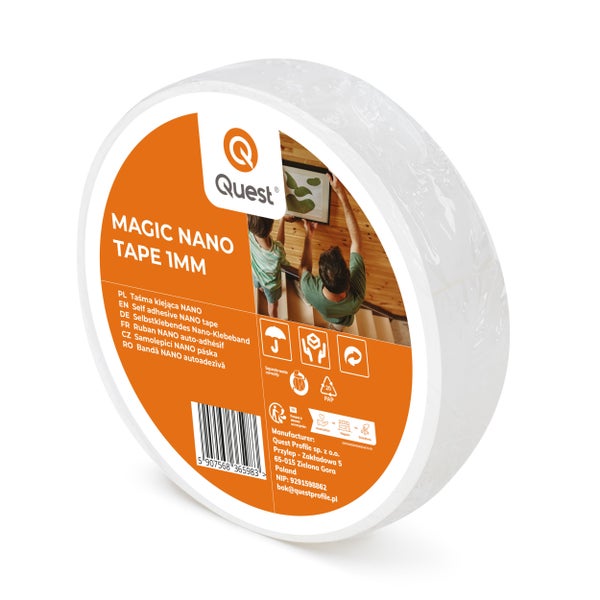 Eine Rolle Quest Magic Nano Klebeband mit 1 Millimeter Stärke zur Montage.