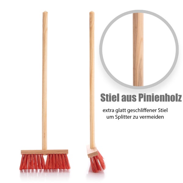 Kehrbesen mit glatt geschliffenem Stiel aus Pinienholz und Kunststoffborsten