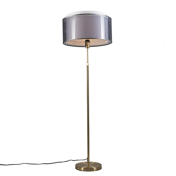 QAZQA - Modern Stehleuchte I Stehlampe I Standleuchte I Lampe I Leuchte Gold I Messing I Messing mit schwarz I weißem Schirm 47 cm - Parte I Wohnzimmer I Schlafzimmer - Stahl Rund I Länglich - LED gee