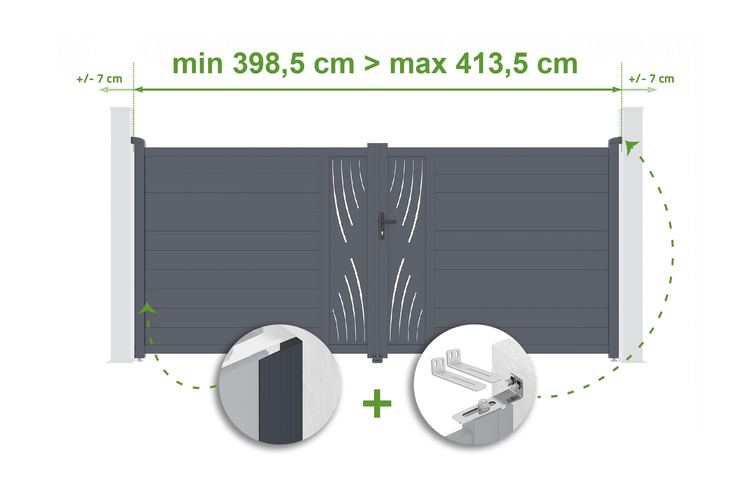 Illustration eines Gartentores mit Breitenangabe