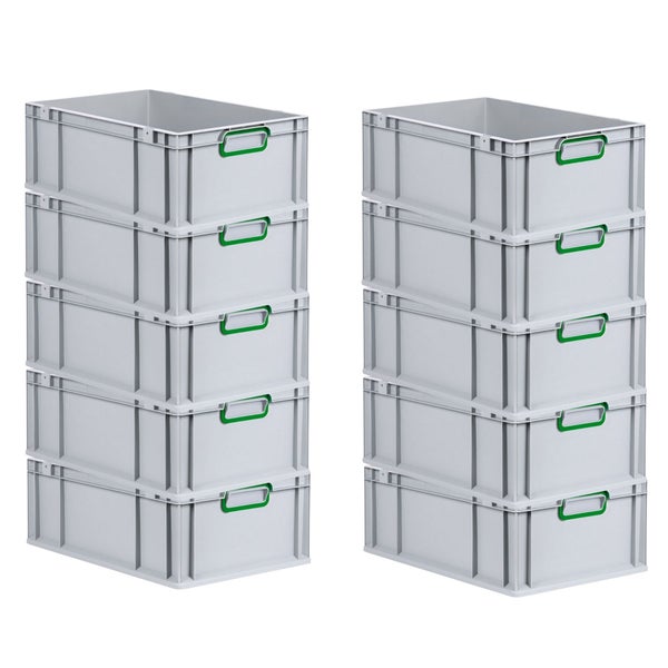 PROREGAL Spar Set 10x Eurobox Nextgen Color HxBxT 22 x 40 x 60 cm 44 Liter Griffe Grün Geschlossen Verstärkter Boden Eurobehälter Transportbox