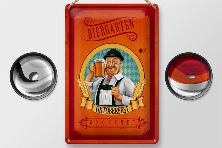 Blechschild Spruch 20x30cm Biergarten geöffnet Oktoberfest