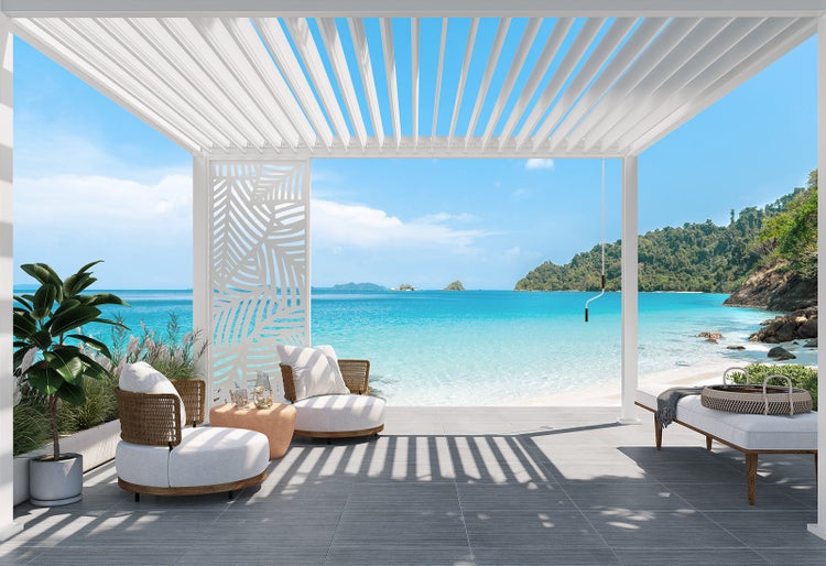 Weide Dekorative Aluminium Wand für Weide Pergola 1,23m Blattdesign in Weiß