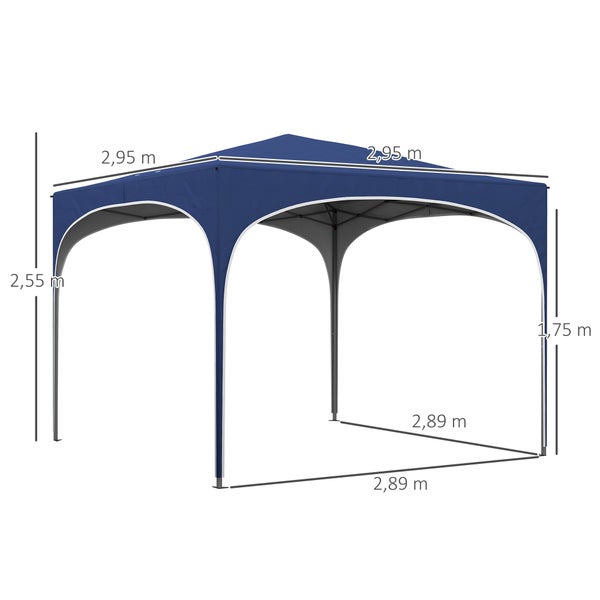 Outsunny Pavillon 2,95 x 2,95 cm Faltpavillon mit UV-Schutz, höhenverstellbares Pop Up Pavillon mit Tragetasche, Sandsack, Gartenzelt für Balkon, Terrasse, Oxford, Stahl, Blau