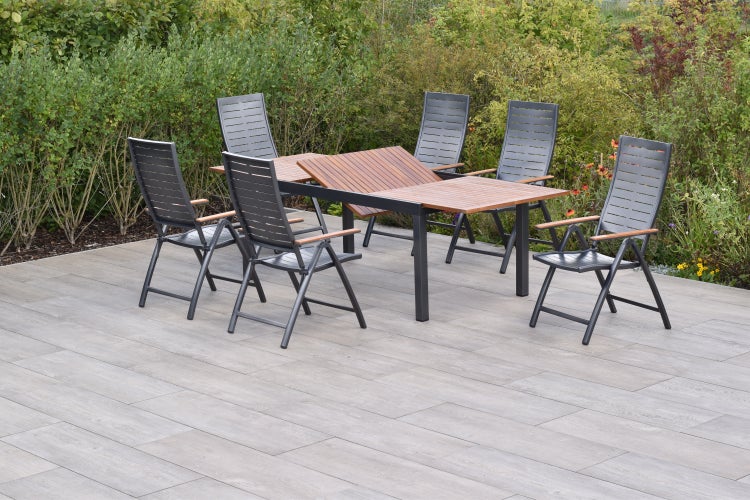 Tinos Gartenmöbelset 7tlg., Klappsessel, Ausziehtisch  180 (250) x 100 cm
