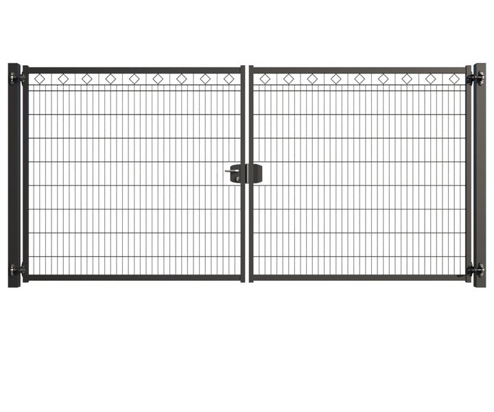 Doppeltor aus Metall mit rechteckigem Maschendraht und Rautenmuster