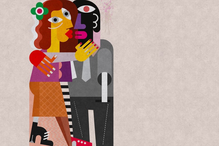 Abstrakte Illustration eines Paares, das sich umarmt, im modernen Stil