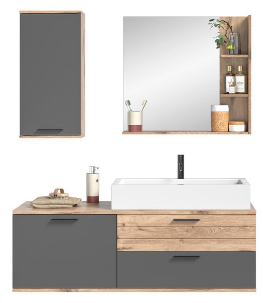 Mason Badmöbelset 140cm Eiche dekor,grau. 140 X 48 X 152 cm