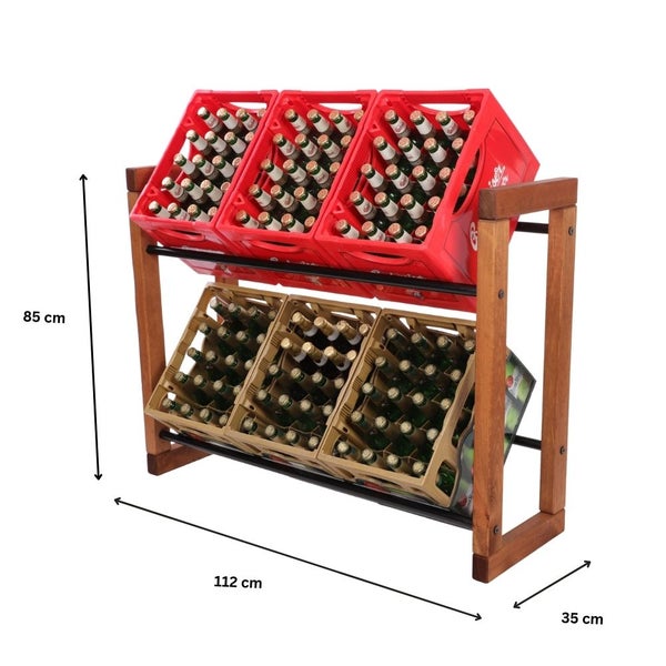 PROREGAL Getränkekistenregal HARZ HxBxT 85x112x35cm 6 Kisten auf 2 Ebenen Massives Kiefernholz Braun geölt