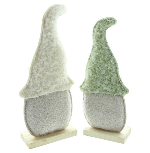 FRANK FLECHTWAREN | Wichtel Zottelbart, 2er Set, FILZ AUS PET, HOLZ, POLYESTER, 12 x 6 x 28 cm, 13,5 x 6 x 30,5 cm