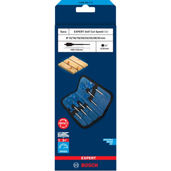 Bosch Expert Self Cut Speed Set, 8-teilig, mit Durchmessern von 12 bis 32 Millimeter im Koffer