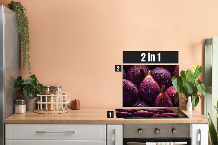 Herdblende-/Abdeckplatte Abdeckplatte Herd - Acrylglas Früchte Obst Lila | Spritzschutz | Küchenrückwand |  Lokal produziert Camping | COV00062 | 80cm x 52cm x 0.4cm