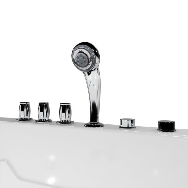 Detailaufnahme einer Badewanne mit Handbrause und Bedienelementen