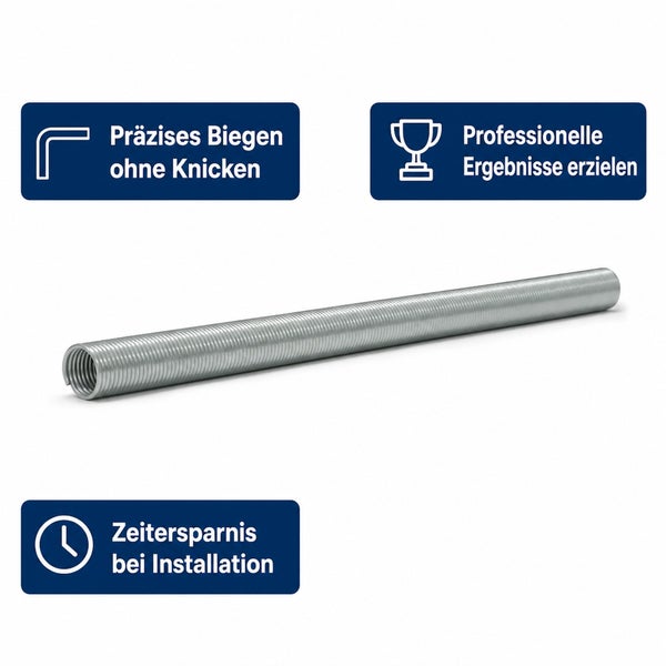 Rohrbiegefeder für präzises Biegen von Rohren ohne Knicken, spart Zeit bei der Installation und ermöglicht professionelle Ergebnisse.