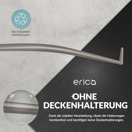 Erica Winkelstange Dusche 85x95x85 cm, Winkelstange Duschvorhang, Wandmontage ohne Deckenbefestigung - Grau glänzende Pulverbeschichteter Stahl, 100% Rostfrei