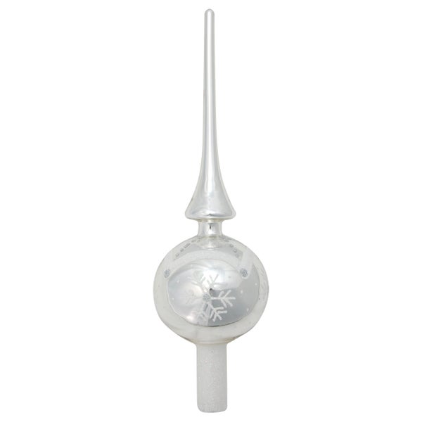 Silber glanz 28cm Designer-Baumspitze aus Glas, mundgeblasen und handdekoriert, 1 Stck., Weihnachtsbaumkugeln, Christbaumschmuck, Weihnachtsbaumanhänger