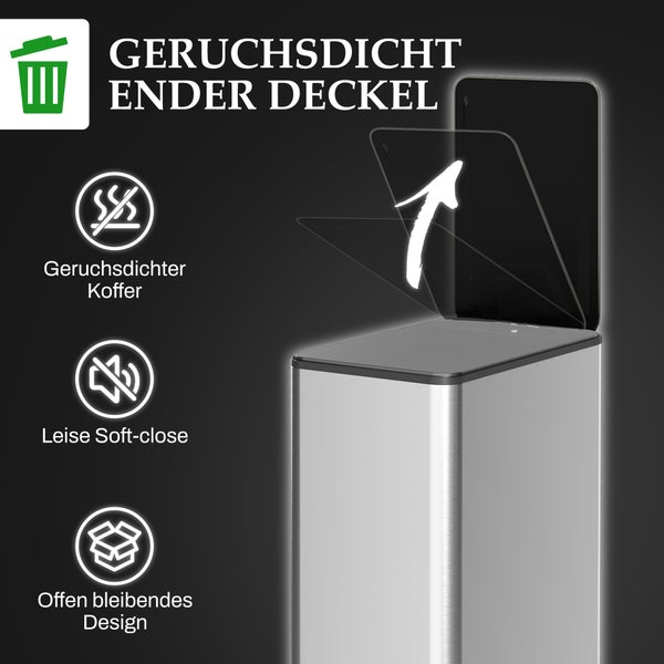 HOMCOM Mülleimer 20L Treteimer Kosmetikeimer Abfalleimer mit Deckel und Fußpedal, Müllbehälter mit Inneneimer, für Wohnzimmer, Büro, Edelstahl, 21,5 x 37,2 x 57 cm