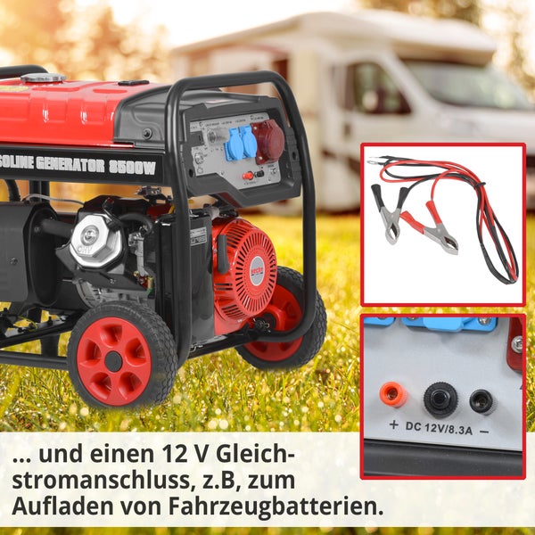Benzingenerator 8500W mit 12V Gleichstromanschluss und Batterieladekabel