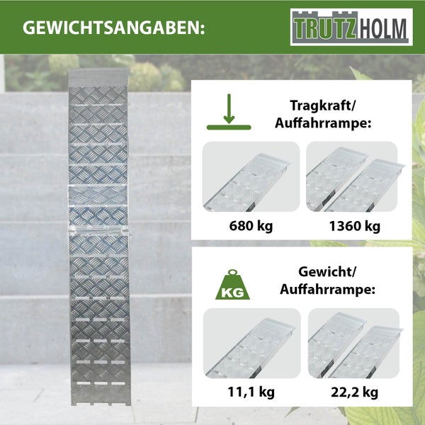 TRUTZHOLM 1 x Auffahrrampe klappbar 226 cm Traglast 680 kg Alu grau Motorradrampe Verladerampe
