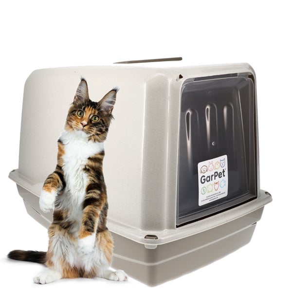 Katzenklo mit Deckel Katzentoilette XXL  große Katzenklo Haubentoilette grau inkl. Aktivkohlefilter Katzen Klo geschlossen
