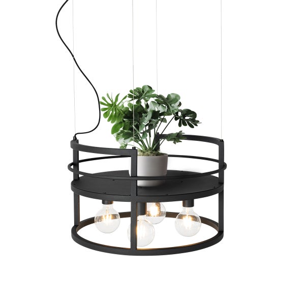Industrielle Hängelampe schwarz mit rundem 4-Licht-Rack - Cage Rack