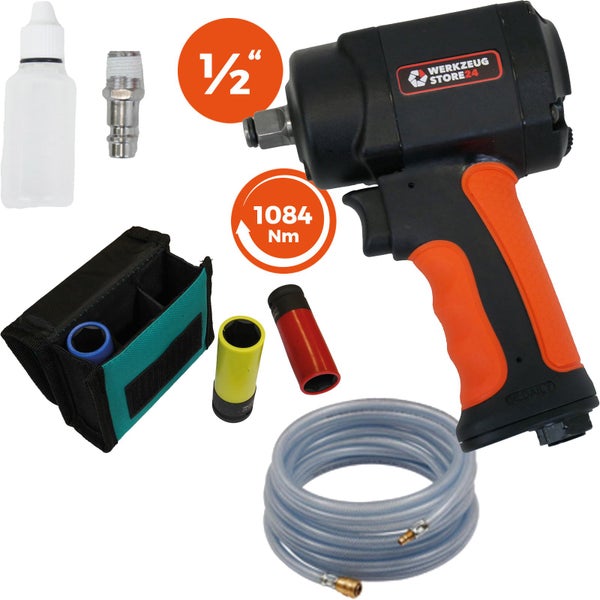 WS24 Druckluft-Schlagschrauber 1/2 mini + PVC-Schlauch + Steckschlüsselsatz
