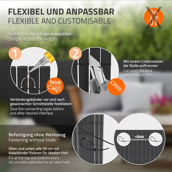 ECD Germany PVC Sichtschutzmatte 80 x 800 cm (2x 4m), Anthrazit, Sichtschutzzaun 3-Gewicht-Verstärkung, UV-beständig, Windschutz Balkonverkleidung Zaunblende, Sichtschutz für Garten, Balkon & Terrasse