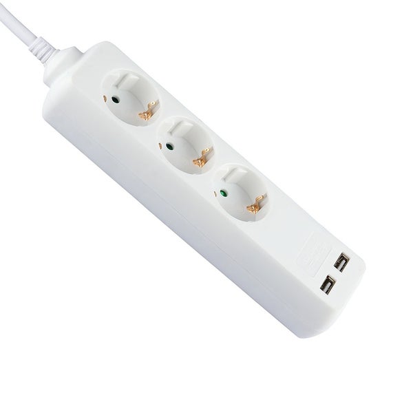 3 Ways Extension Sockets - USB - IP20 - Weiß - 5 m wire