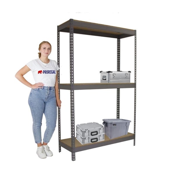 PROREGAL Schwerlastregal Wood Beast Three HxBxT 200 x 240 x 45 cm 3 Ebenen Fachlast 400 kg Grau