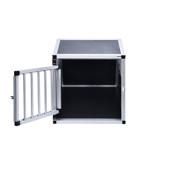 Home Deluxe - Hundetransportbox Alu SKITO - M - 69 x 54 x 50 cm - Farbe: Silber / Schwarz - Material: MDF Platten, Aluminium I Hundetransportbox Transportlösung Alu-MDF-Material Tierfreundlich