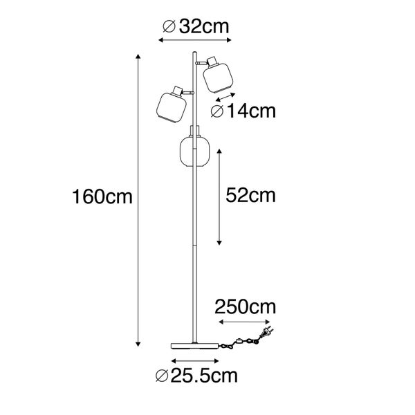 Technische Zeichnung einer Stehlampe mit Maßangaben