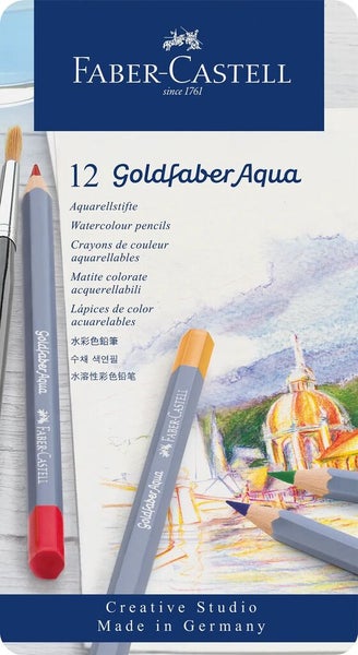 Faber-Castell Goldfaber Aqua Aquarellstifte Set mit 12 Stiften zum Zeichnen und Malen auf Papier.