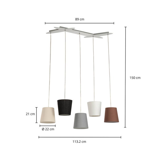 Lucande Pendelleuchte Thamila (Für Kinder, Junges Wohnen) aus Textil (5 flammig E27) - Hängeleuchte Esstischlampe Hängelampe Wohnzimmerleuchte
