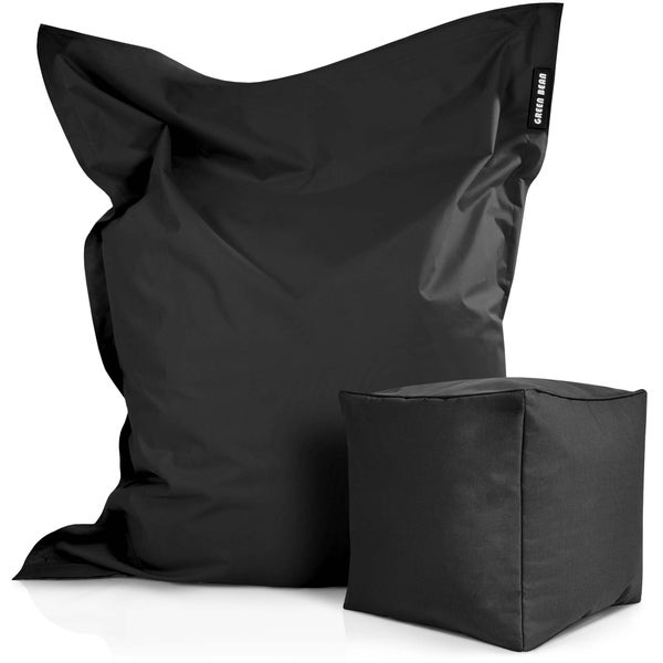 Green Bean 2er Set XXL Sitzsack inkl. Pouf fertig befüllt mit EPS-Perlen - Riesensitzsack 140x180 Lounge Sitz-Kissen Bean-Bag Chair  - Schwarz