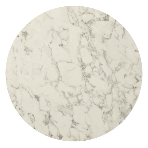 Runde Tischplatte in Marmor-Optik mit grauer Maserung.