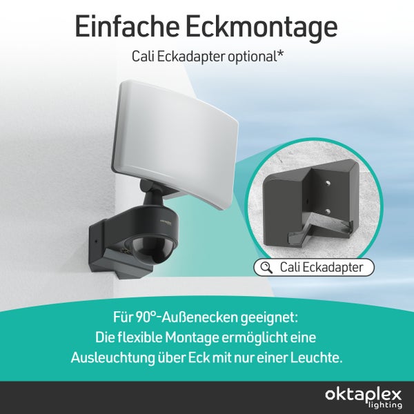 Außenleuchte mit optionalem Eckadapter für einfache Eckmontage
